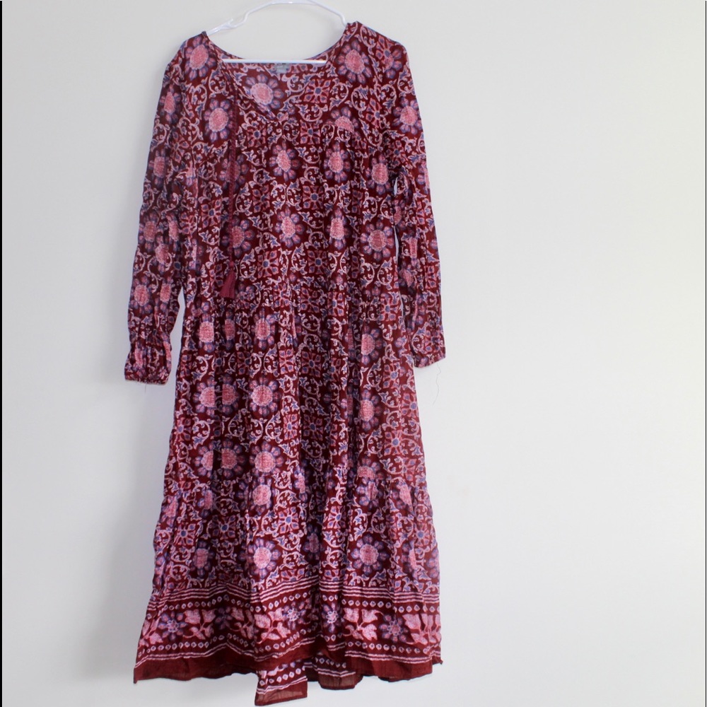 Aerie Magenta Boho Floral Midi Dress Long Sleeves